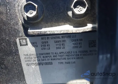 2015 Chevrolet Impala 2Lt z USA, uszkodzony, nr VIN 1G1125S39FU106959